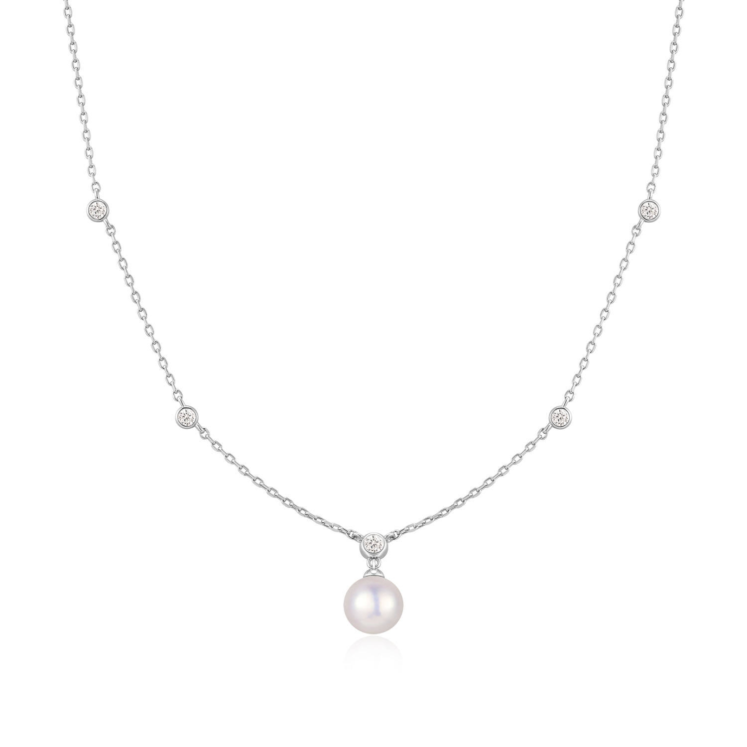  Luna Gaze - Link necklaces - Silver / Rhodium plated - Pearl - 45cm